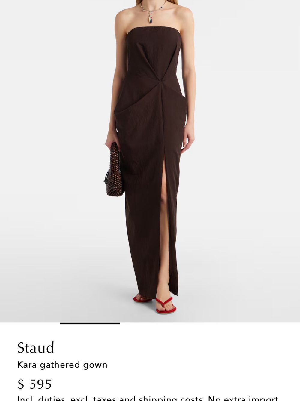 STAUD Kara Strapless Gathered Gown in Dark Brown size 0